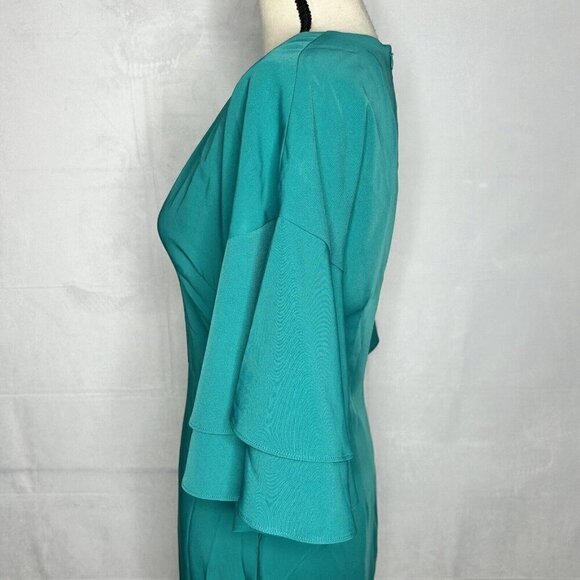 Lavish Alice Size 6 Teal Deep V-Neck Butterfly Sleeve Sheath Dress NWT Lined - Picture 6 of 9